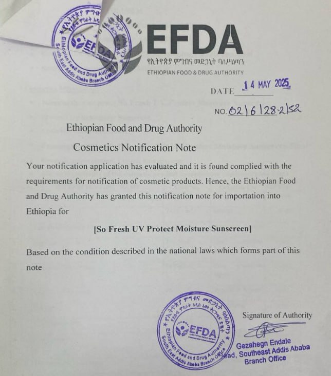 EFDA-Approved: So Fresh UV Protect Moisture Sunscreen is Now Officially Notified in Ethiopia